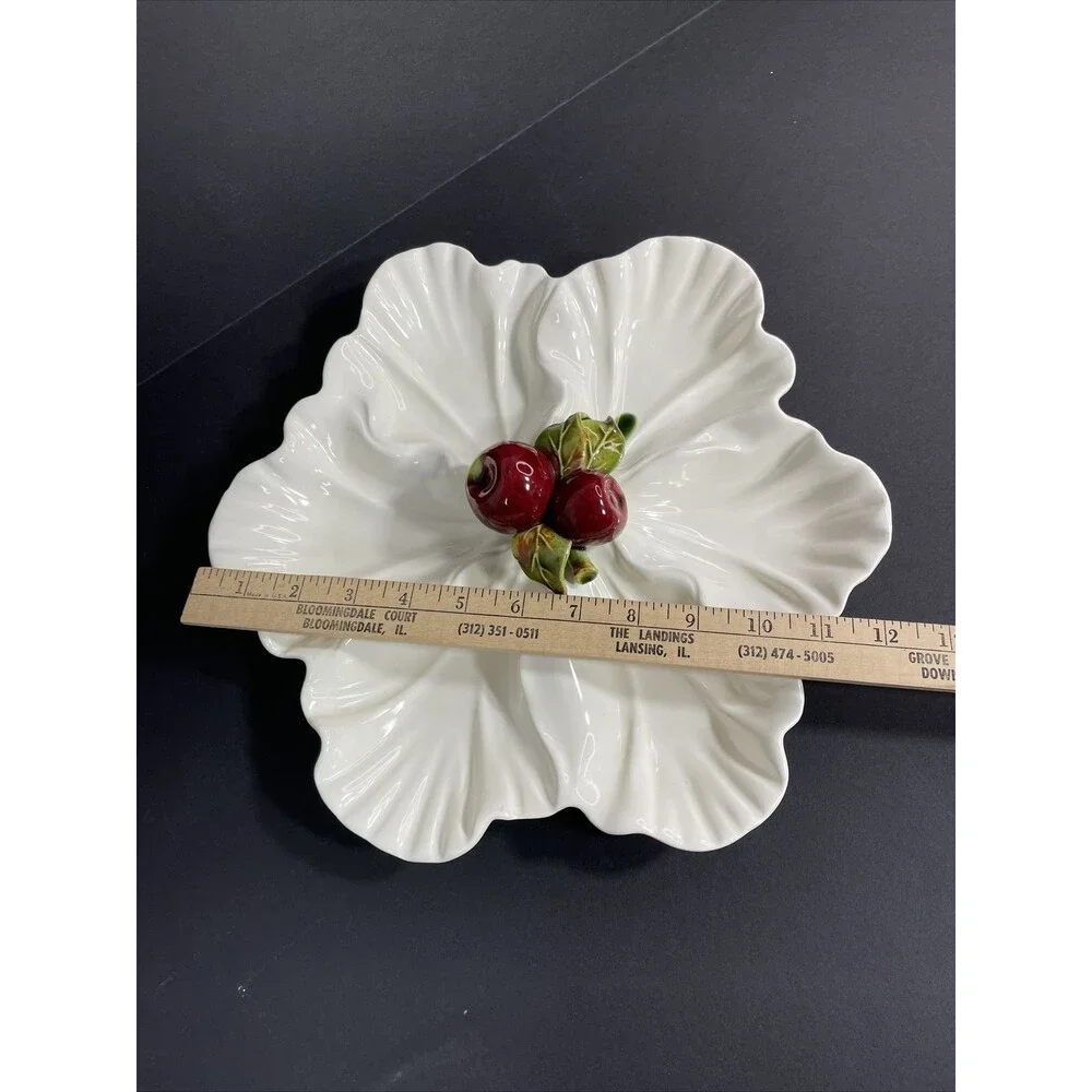 California Pottery Off White Red Apple Green Divided Dish